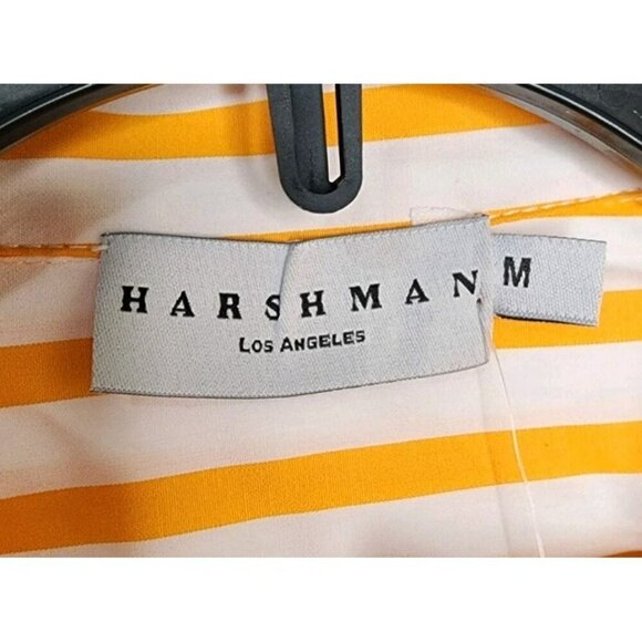 NWT Harshman Ruffle Sleeve Selina Button Down Blouse Marigold Stripes Sz Medium - Picture 3 of 5